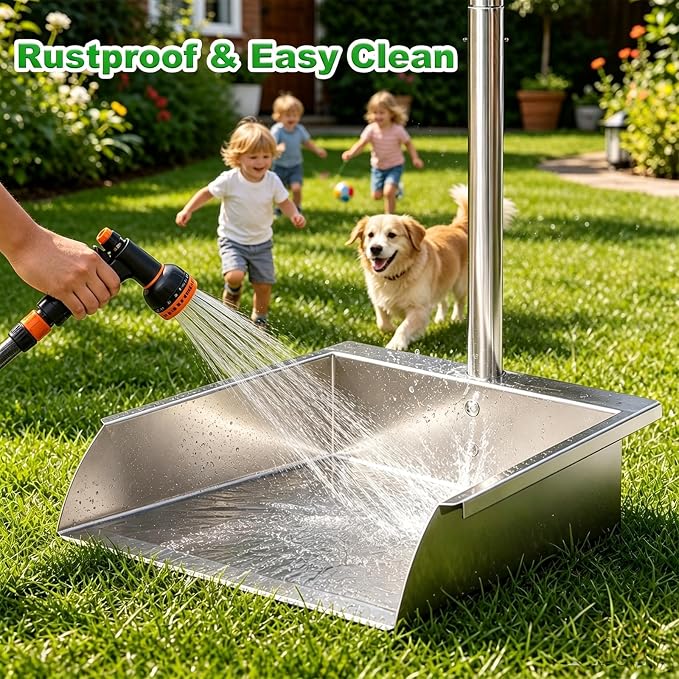 Metal Dog Pooper Scooper with Long Handle Rake and Tray Set for Large Dogs. | Heavy Duty Stainless Steel poop scooper for dogs Suitable for Yard, Garage ，Grass, Dirt & Gravel and Multi-Dog Families