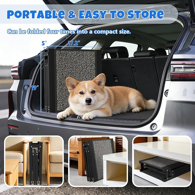 Dog Ramp for Car, Truck, 71"x17" Folding Non-Slip Pet Ramp for Large Dogs | Non-Slip Rug Surface, 250LBS Capacity, Easy to Carry & Storage, Foldable, Fits SUV/Truck, Joint-Friendly Gentle Slope