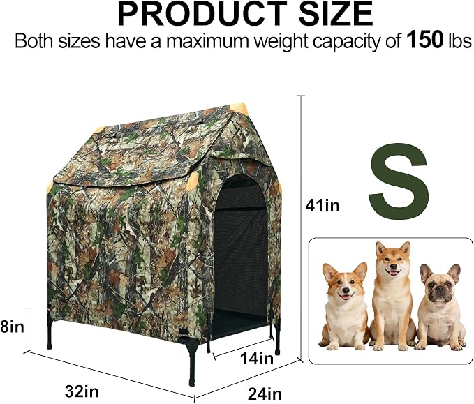 Large Dog House Outdoor - Weatherproof 2-in-1 Elevated Dog Bed Tent, Size S | 2-in-1 Elevated Dog Bed Tent, Weatherproof, Extra Large Dog House, Outdoor, Indoor