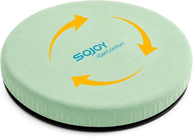 Sojoy iGelComfort Deluxe Gel Swivel Seat Cushion with Supportive Memory Foam 360 Degrees Rotating Seat Cushion for Home,Stool Chair,Office (Green, 15.5 * 15.5 * 2.5)