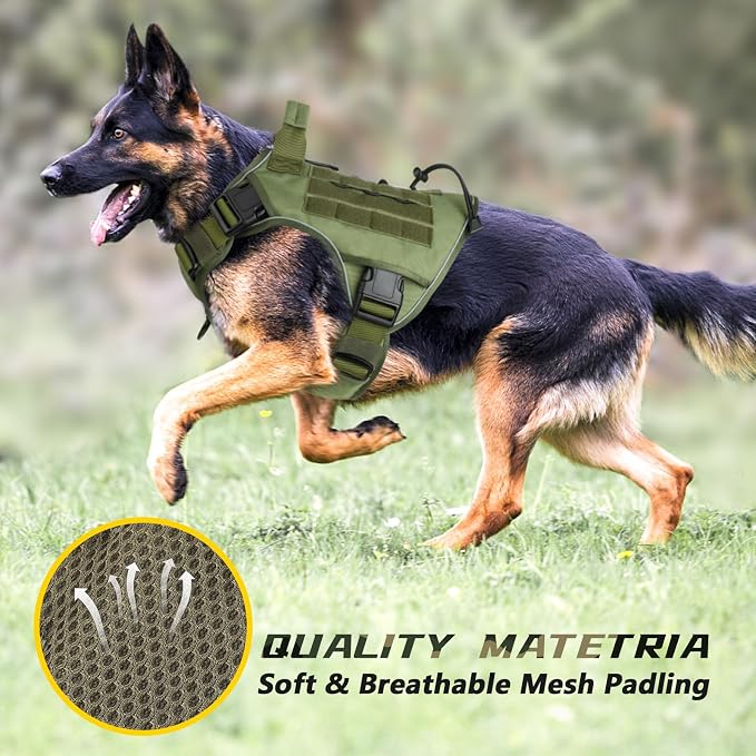 WINGOIN Green Tactical Dog Harness for Extra Large Dogs,No Pull Dog Harness | Heavy Duty with Handle,Adjustable Reflective,Military K9 Style,Big Size Dog Vest,for Great Danen,for Walking Training Hunting