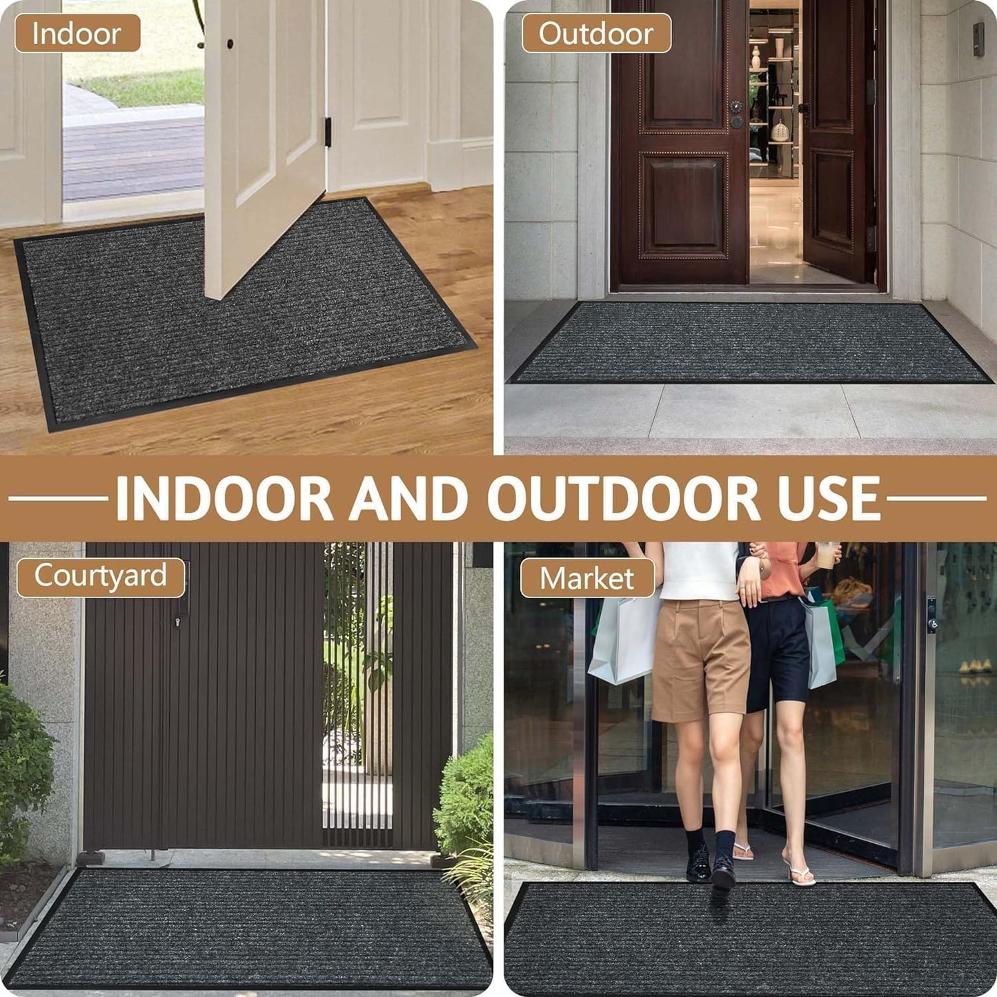 Durable Indoor Outdoor Door Mats for Entryway, Heavy Duty Front Door Mat, 48” x 24” Low Profile Welcome Mats for Entry, Stain and Fade Resistant Indoor Outdoor Entrance Mat