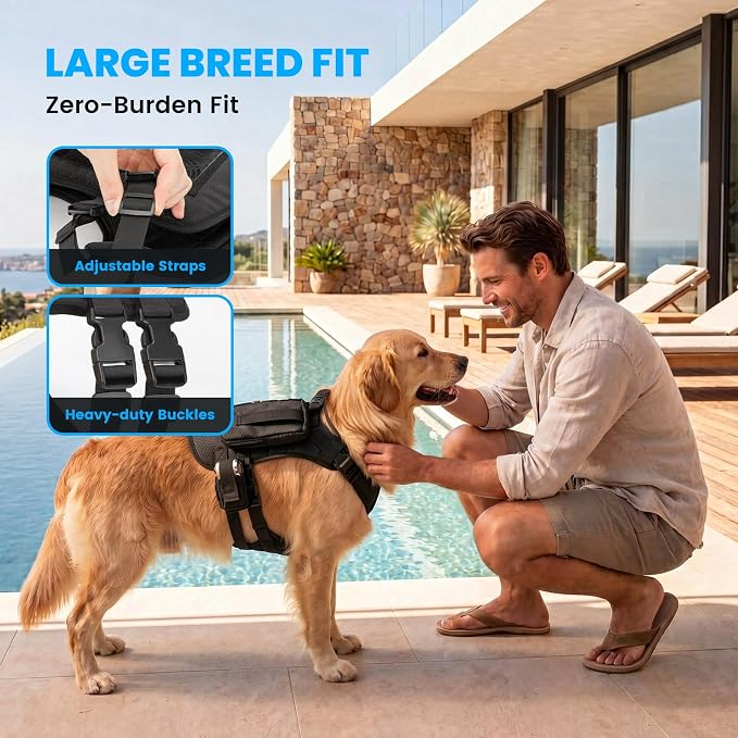 Dog Cooling Vest, Tactical Harness with Dual Independent Side Fans | 3D Breathable Mesh, Multi-Speed Wind Adjustment, Long-Lasting Cooling, Ideal for Medium and Large Dogs Outdoors