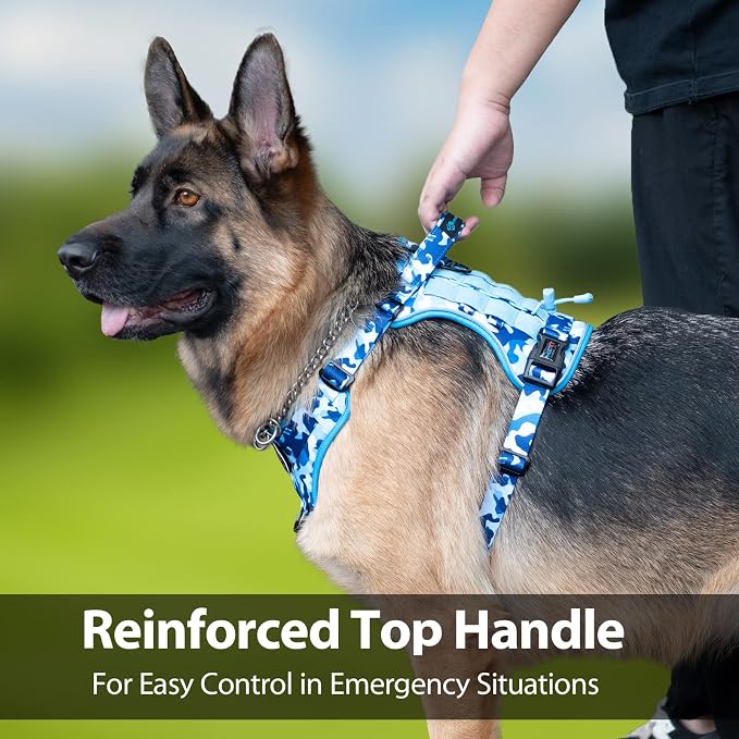 No Pull Tactical Dog Harness,Service Dog Vest Molle & Loop Panels | Ocean Blue S, Metal Front & Back D-ring, Reflective, Easy Control with Padded Handle for Small Medium Large Dogs
