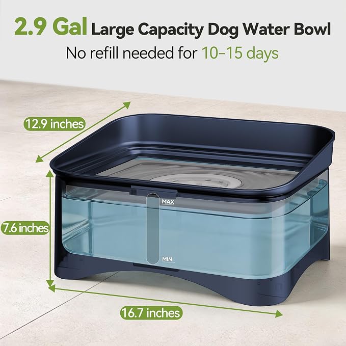 UPSKY 2.9Gal No Spill Dog Water Bowl, 4 Height Adjustable Elevated Bowl with Slow Drinking Feeder for Senior Dogs, Anti-Splash Floating Disk & Filter, Large Capacity for Large Dogs & Multi-Pet Homes