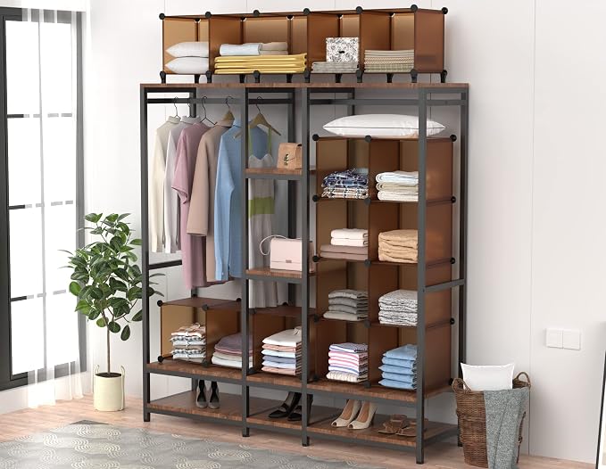 HOMIDEC Cube Storage Organizer, 16-Cube Closet Organizers and Storage | Portable Closet Organizer, Storage Cubes Shelves for Bedroom, Bathroom, Clothes Rack, Bookshelf for Kids Room, Brown
