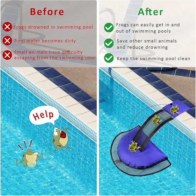 4Pack Animal Saving Escape Ramp For Pools And Spas, Frog and Animals Saver for the Pool, Critter Escape Device for Small Animals Entering the Pool, Floating Ramp Rescues with Inflator (4PCS-Dark Blue)