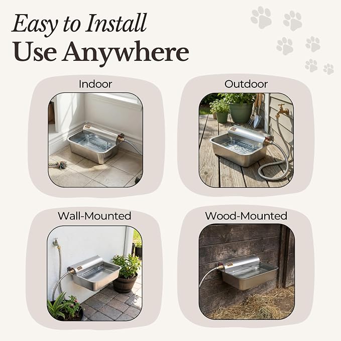 Automatic Pet Water Dispenser - 304 Stainless Steel Auto-Fill Water Bowl for Dogs - Poultry & Livestock - Float Water Level Control - 3/4" GHT Faucet Compatible - Wall Mount/Ground Use