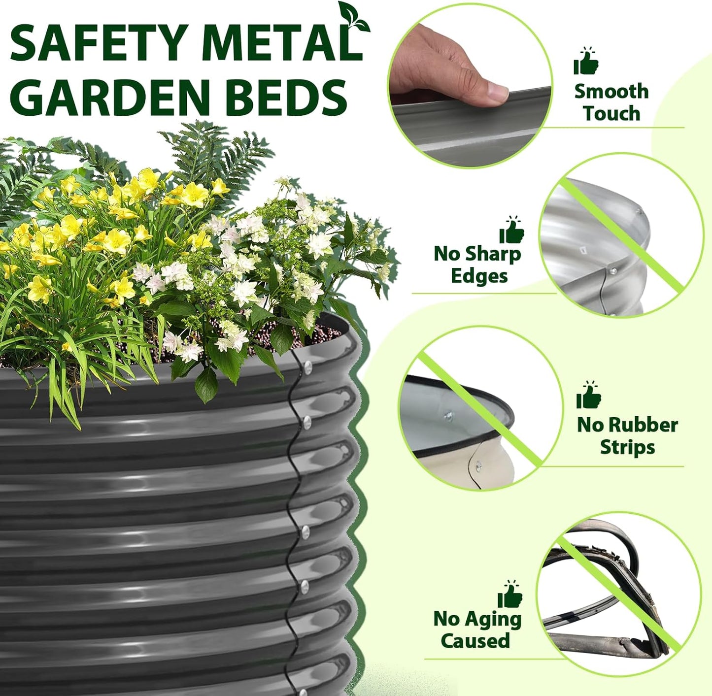 A ANLEOLIFE 8x4x2ft Galvanized Raised Garden Bed Kit, Oval Metal Deep Root Planters for Outdoor Plants Vegetables Flowers Herb, Large Bottomless, 478 Gallon Capacity- Quartz Grey