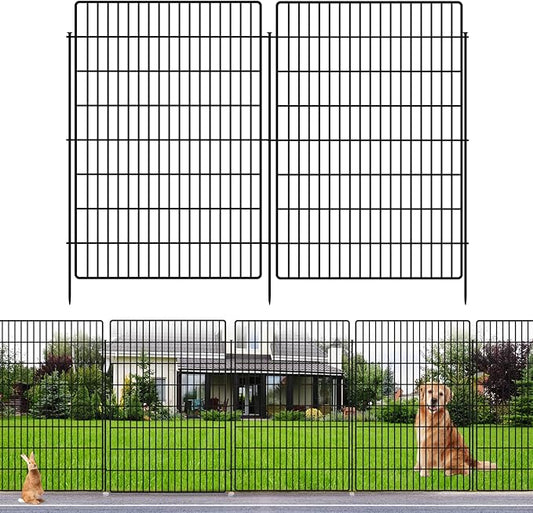 10 Panels Garden Fencing Animal Barrier, 40 in(H) X 24 ft(L) Dog Fence Outdoor for Yard Rustproof No Dig Decorative Tall Garden Fence Metal Wire Panel Border Rabbit Ground Stakes Fencing
