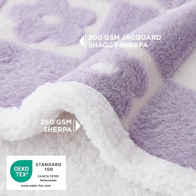 LE SURE Waterproof Blanket for Bed Cute Cozy 3D Jacquard, Twin（60x80） | Dog Blankets for Large Dogs, Pet Aesthetic Gift, Warm Soft Sherpa Throw, Reversible Couch Protector, Lavender Flower Checks