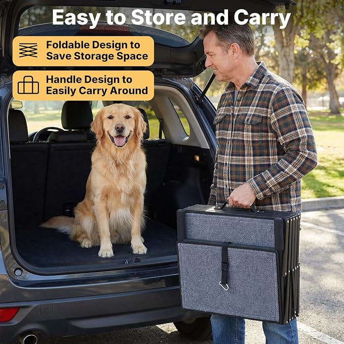 Veehoo Collapsible Dog Stairs for Large Dogs Car Truck SUV, Extra Wide 20" | 5 Steps Pet Ramp for Car Foldable Portable Dog Loader Ramps Ladder Folding Heavy Duty with Non Slip Surface, Up to 200lbs