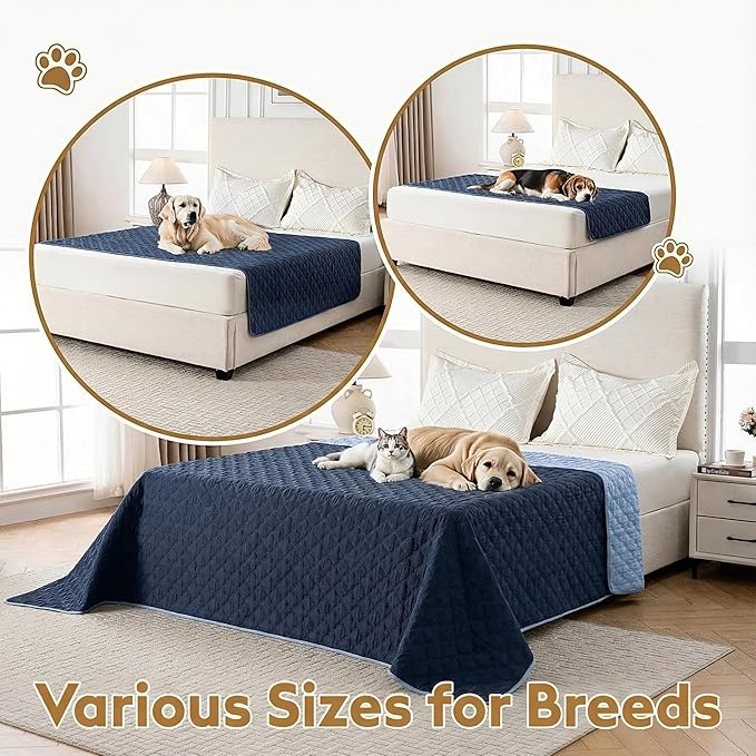 Waterproof Dog Blanket, Couch Cover for Dogs Washable, Reversible Dog Bed Cover, Couch Furniture Protector. (Dark＆Light Blue, 82 X 120 Inch - 1 Pack)