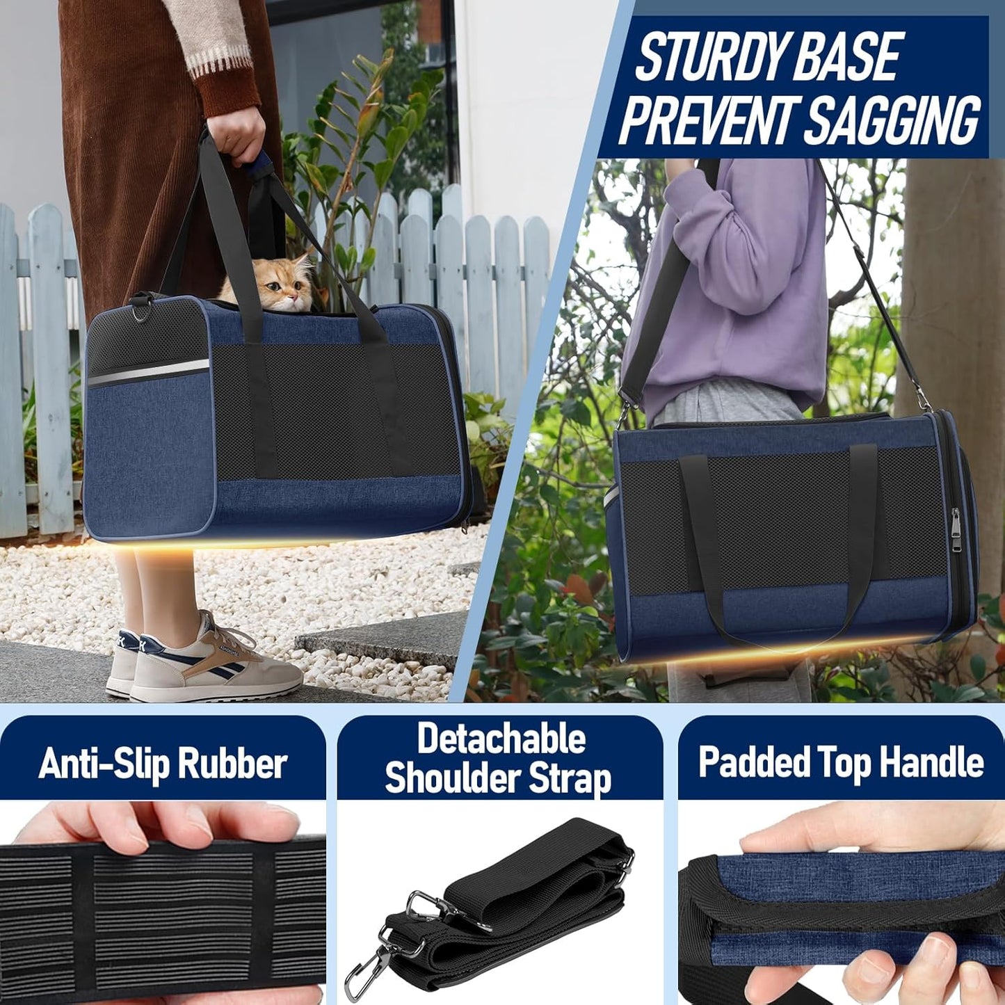 Dog Carrier Soft/Cat Crates Large Cat 20 to 25 pounds/Softsided Pet Car Travel Carry Bag 15 Pound Puppy/Top Open Transport Kennel Navy