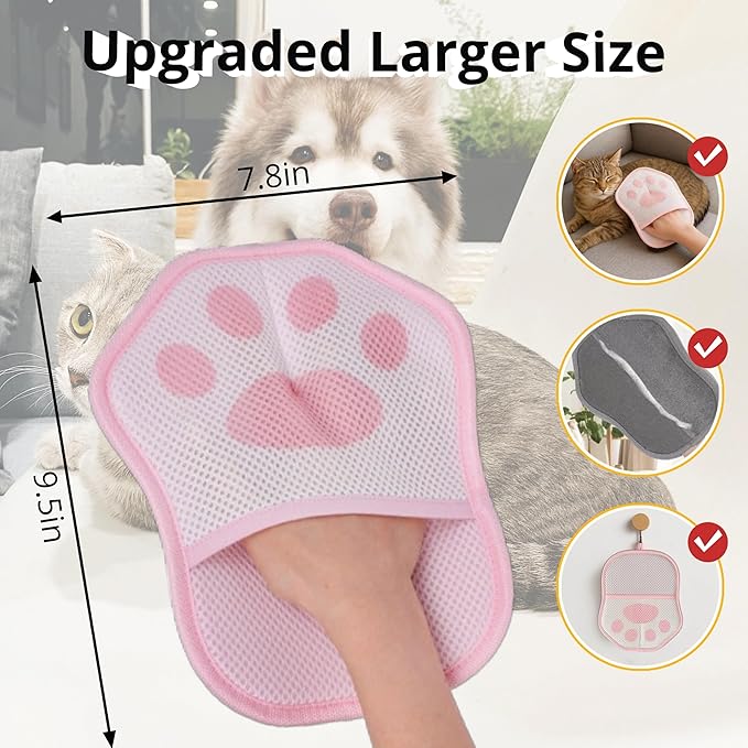 Xontri 2025 Upgrade Electrostatic Pet Hair Removal Glove, A Reusable Pet Hair Remover Tool for Cats, Dogs, Clothing, Couches, Carpets(Pink Glove, Dog Keychain)