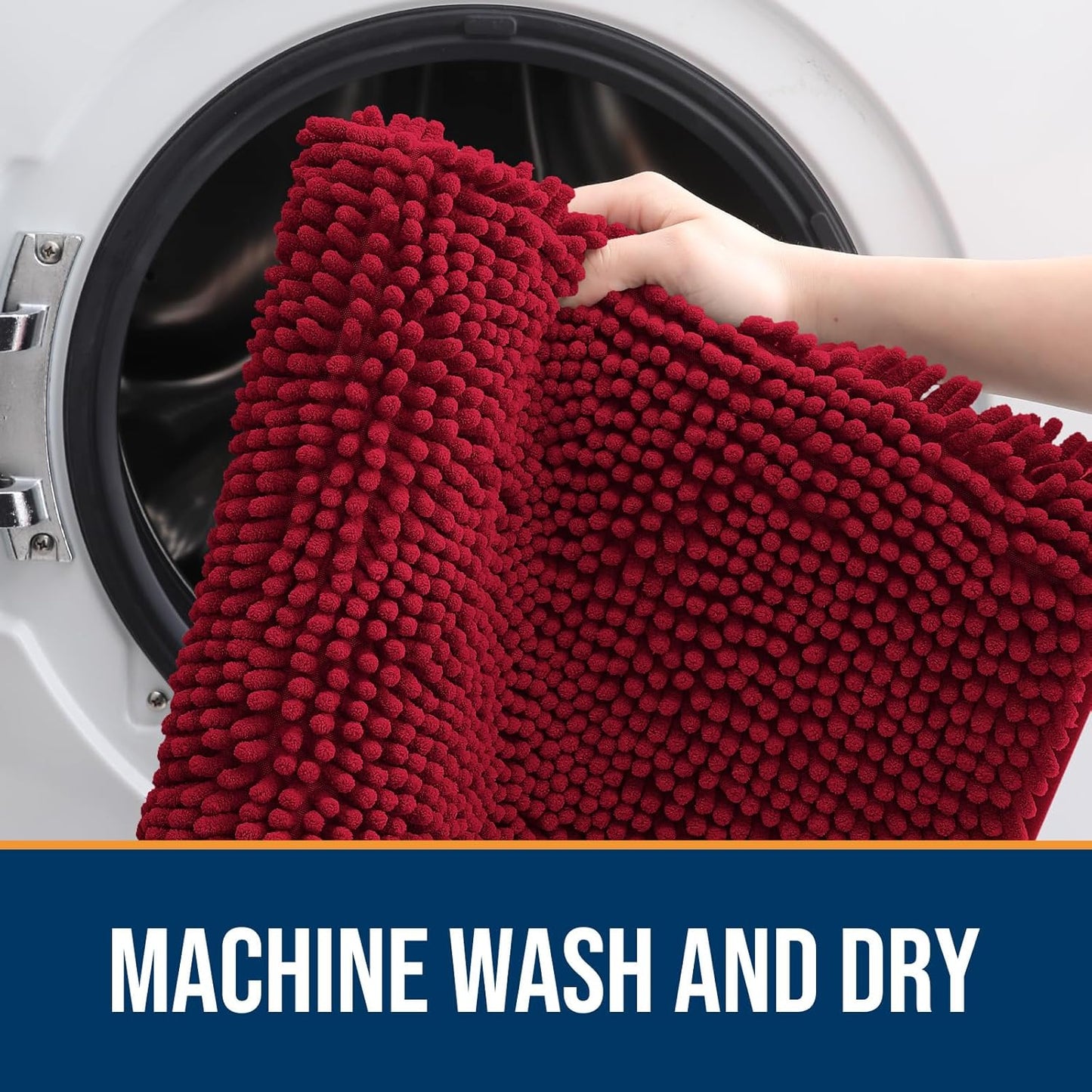 OLANLY Dog Door Mat for Muddy Paws 44x24, Absorbs Moisture and Dirt, Absorbent Non-Slip Washable Doormat, Quick Dry Chenille Mud Mat for Dogs, Entry Indoor Entryway Carpet for Inside Floor, Red