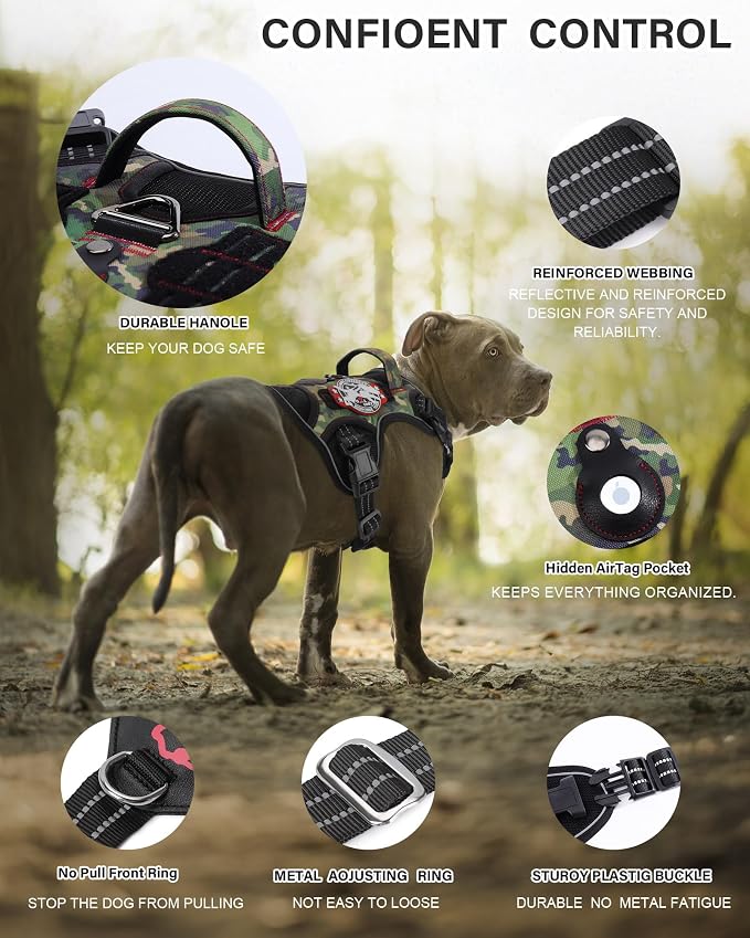 Petnanny Tactical Dog Harness No Pull Service Dog Vest M Jungle Camo | Tactical Dog Vest with breathable mesh & hook loop panel, no pull harness for walking training, adjustable fit
