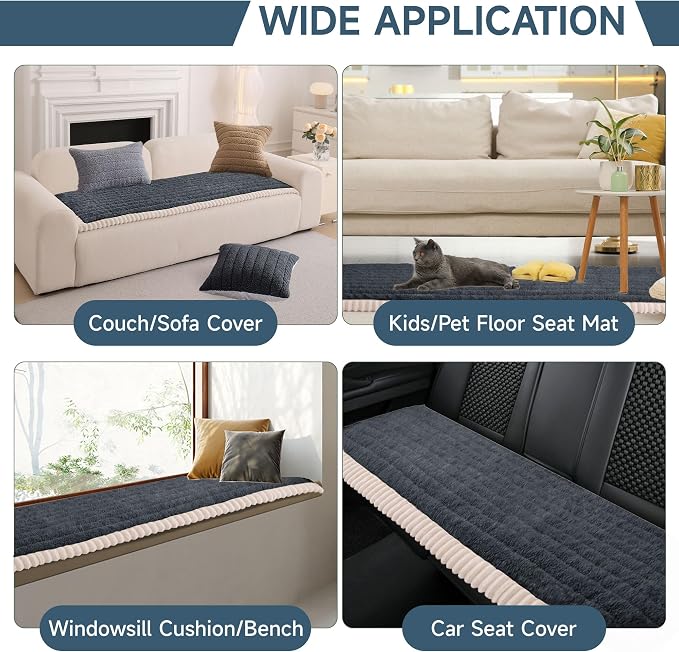 OTOB Couch Cover for Dogs Washable, Non Slip Plush Fuzzy Sofa Covers for 3 Cushion Couch All Seasons, Kids Pet Friendly Soft Cozy Furniture Protector Sofa Slipcovers (Dark Gray, 27.6" x 82.7")