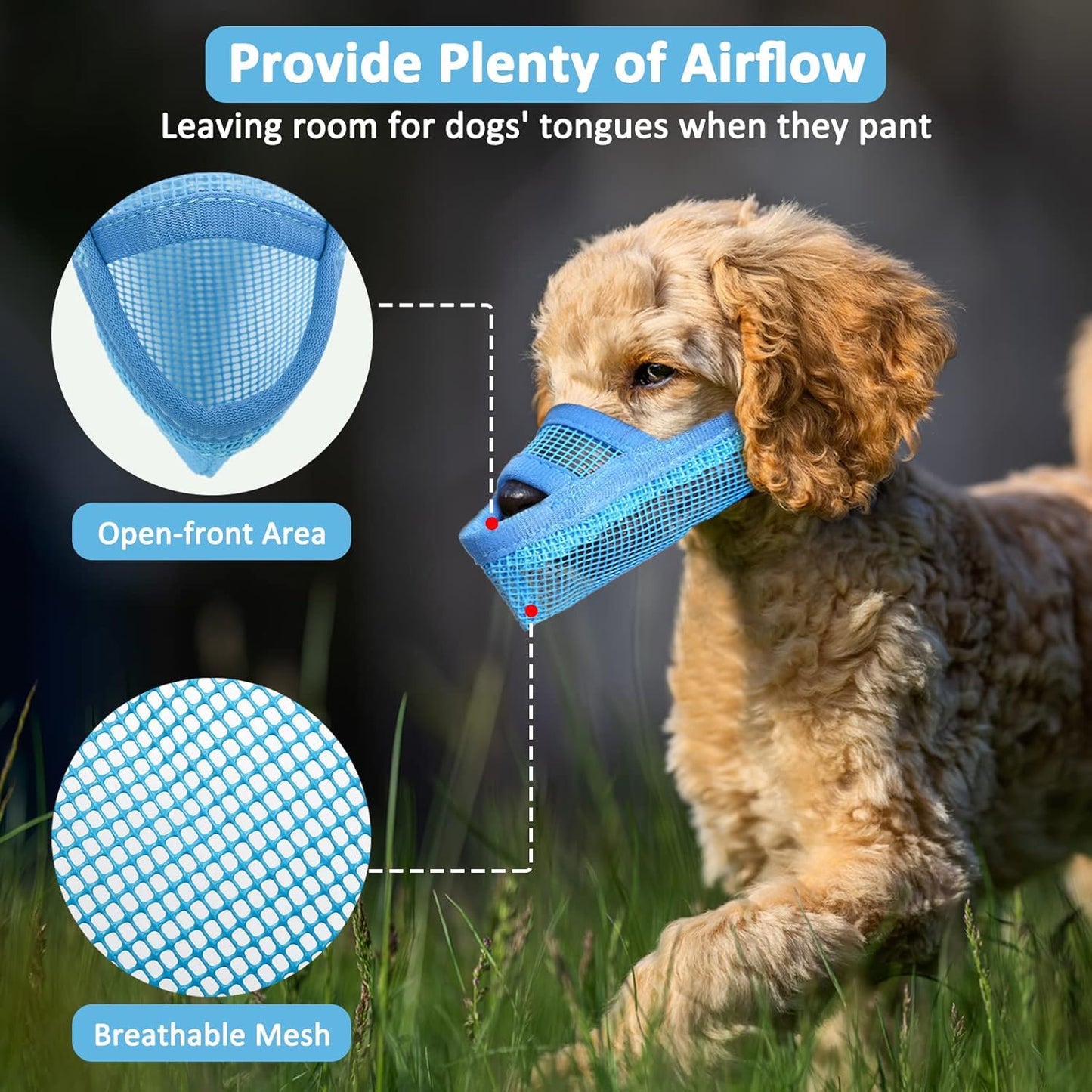 Crazy Felix Nylon Dog Muzzle for Small Medium Large Dogs Dachshund Beagle Poodle Labrador, Air Mesh Breathable and Drinkable Pet Mouth Guard for Anti-Biting Chewing Scavenging(L, Blue)