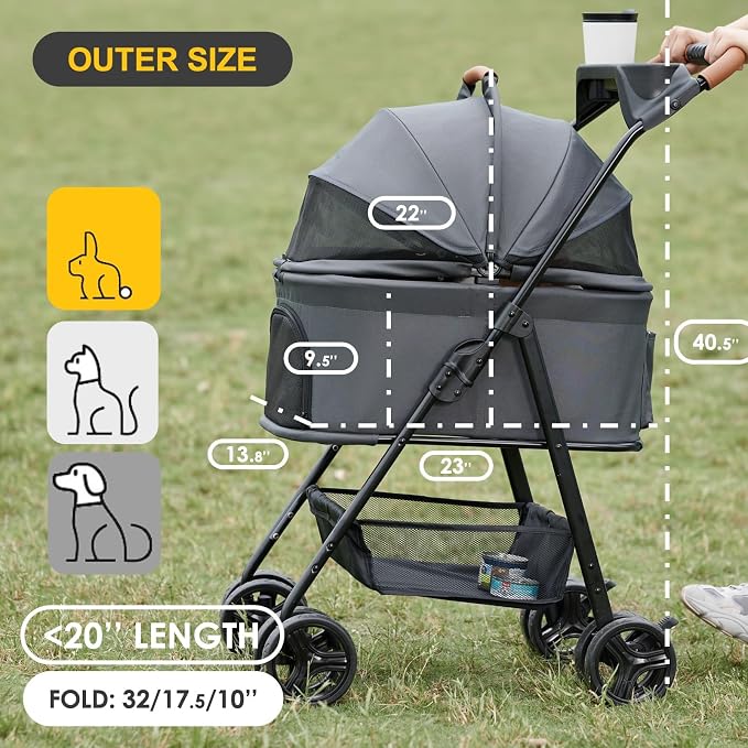 Zoosky 3 in 1 Pet Stroller with Removable Carrier, Folding Stroller for Small/Medium Dogs and Cats, Waterproof, All-Terrain, with Sun Shades, Car Seat