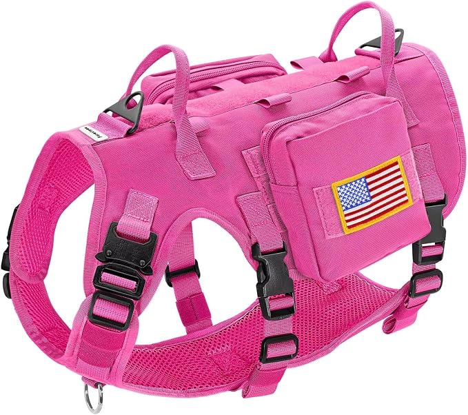 Forestpaw Tactical Dog Harness Pouches and Patches Set,S,Hot Pink | Adjustable Fits 17-25" Chest,20-35 lbs,No Pull Military Style Service Dog Vest for Daily Walking Training,Medium Dogs