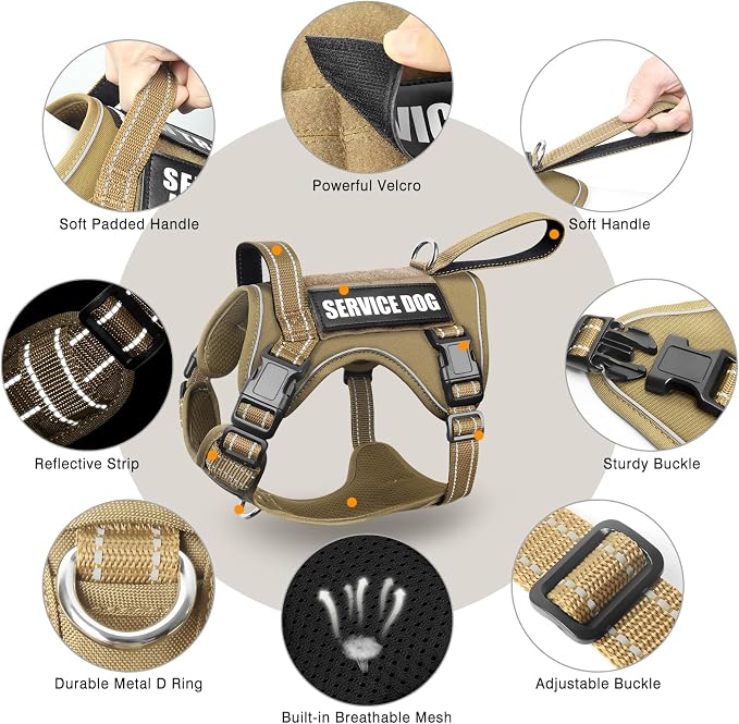 Tactical Dog Harness, No Pull Dog Harness for Medium Large Dogs with Handle & Molle, Military Service Dog Vest Harness in Training Pet Harness for Small Dogs