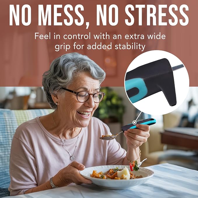BUNMO Weighted Utensils for Hand Tremors - Elderly, Weak Hand Grip & Handicapped - Stainless Steel - Eat Independently