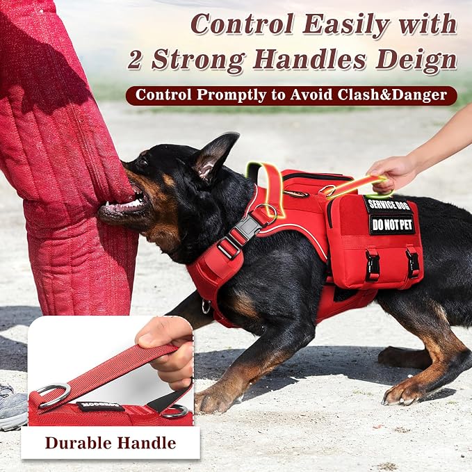 Service Dog Vest with Removable Backpack for Medium Sized Dog Red M | No Pull Adjustable Dog Harness with Pockets,Soft Padded Handles&Molle for Patches,Heavy Duty for Training Hiking Hunting