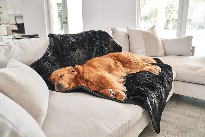 PupProtector Waterproof Throw Blanket for Dogs and Cats, Pet Blanket Cover for Couches, Sofas, Beds, Car Seats, Furniture, Calming Soft Faux Fur, Midnight Black, Large (80" L x 62" W)