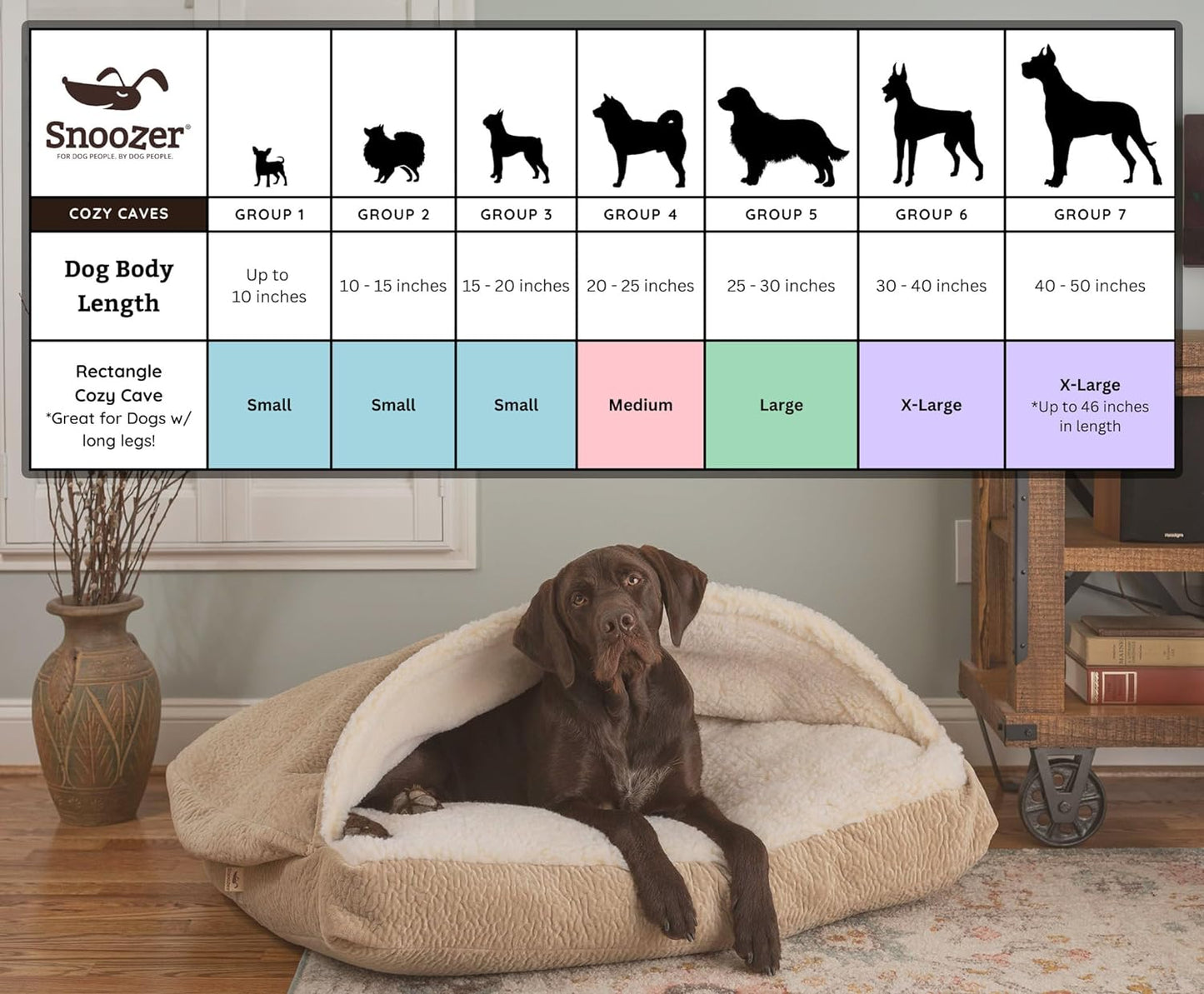 Snoozer Pet Products Luxury Rectangle Cozy Cave Dog Bed with Microsuede, Extra Large, Black