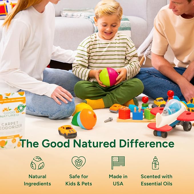 Good Natured Brand | Carpet Deodorizer & Freshener Powder | 31 oz Pet Odor Eliminator for Strong Odor & Pet Urine | Fresh Natural Sweet Orange Scent | Safe for Homes with Pets