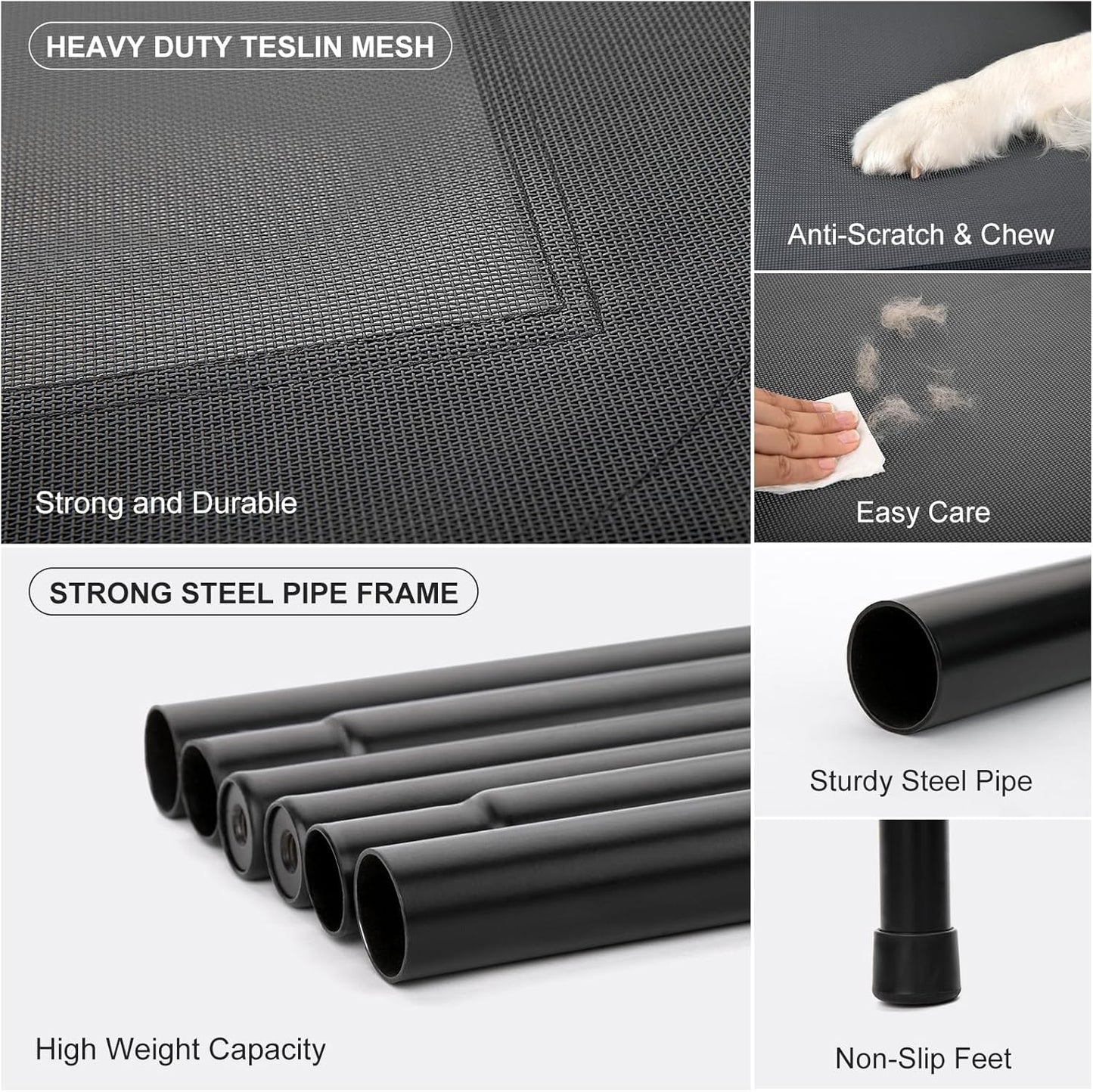 50" Lx35 Wx8 H Cooling Elevated Dog Bed for Large Dogs with Non-Slip Floor Protectors & Breathable Mesh, Raised Indoor & Outdoor Dog Cot Pet Hammock, Grey