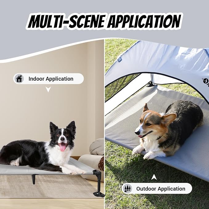 KINGROCK Elevated Dog Bed with Removable Canopy Portable Outdoor Pet Cot Waterproof 600D Oxford Fabric Anti Slip Feet for Large Dogs Camping Beach Indoor and Outdoor Use