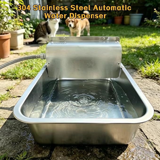 Automatic Dog Water Dispenser,Wide Mouth Design,Water Level Control | 11L Stainless Steel Outdoor Dog Water Bowl,with Float Valve Auto Refill for Dogs, Alpacas & Livestock,with 3/4" Brass Adapter