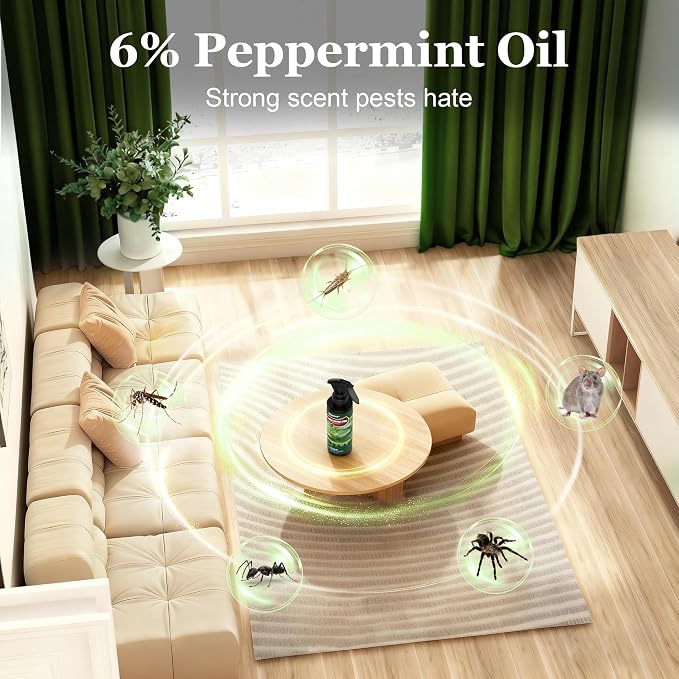 Peppermint Oil Spray for Rodents and Bugs,Indoor & Outdoor use | Natural Plant-Based Pest & Insect Repellent for Spider,Ant,Silverfish,Roach & More,Safe for Home,Pet & Family,10.15oz