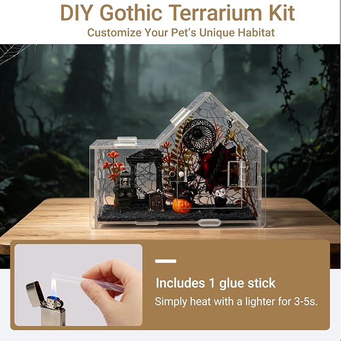 Acrylic Jumping Spider Enclosure Kit with Accessories | 22-in-1 complete decor set, clear 360° view, ideal for mantis, tarantula, and small reptiles