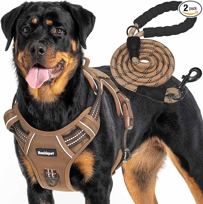 Beebiepet Heavy Duty Tactical Dog Harness for Small Dogs, No Pull Adjustable Pet Harness Reflective Service Training Easy Control Pet Vest Military K9 Working Dog Harnesses- Large, Brown