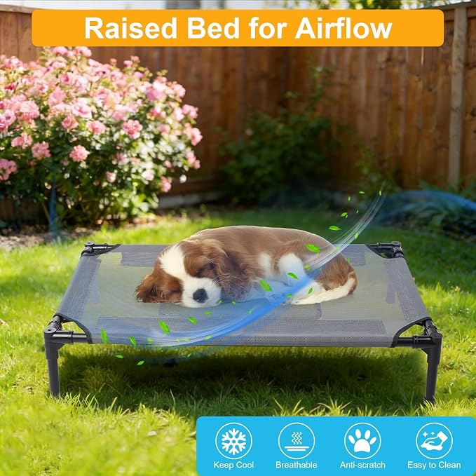 34'' Outdoor Elevated Dog Bed,Raised Dogs Bed,Dog Cot,Dog Cooling Bed-Small | Raised Dogs Bed Medium Large Size Dogs with Four Ice Pack, Cooling Dog Cot Beds, Outdoor Pet Hammock Beds, Outside Pet Beds