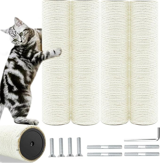 Cat Scratching Post Replacement Pole, 4 PCS 11.81in Cat Tree Replacement Post, Natural Sisal Cat Tree Replacement Parts with M8 Screws, Cat Scratch Post Replacement for Refurbishment