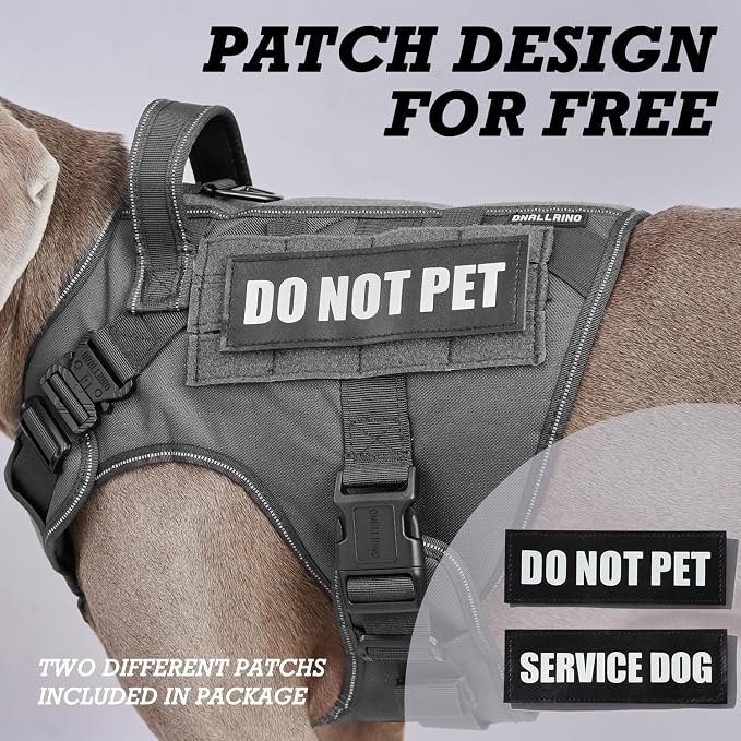 Tactical Dog Harness for Large Dogs, Heavy Duty Dog Harness with Handle, Adjustable Reflective Military German Shepherd Dog Vest Harness with Do Not Pet Patches for Hiking Training Grey