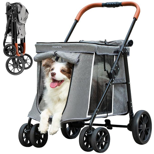 Medium Dog Stroller, Dual Entry One-Touch Folding,Small and Medium Pet Stroller,360° Rotating Front Wheels,80 lbs Weight Capacity for Outdoor Travel and Elderly Dogs - Gray