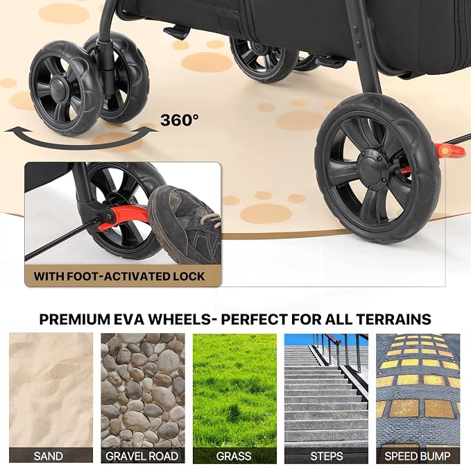 MoNiBloom Double Dog Stroller for Small and Medium Dog Cats, Black/Gray | Pet Stroller with Detachable Carrier Bags Large 4 Wheels Foldable Jogger for Small and Medium Dog Cats