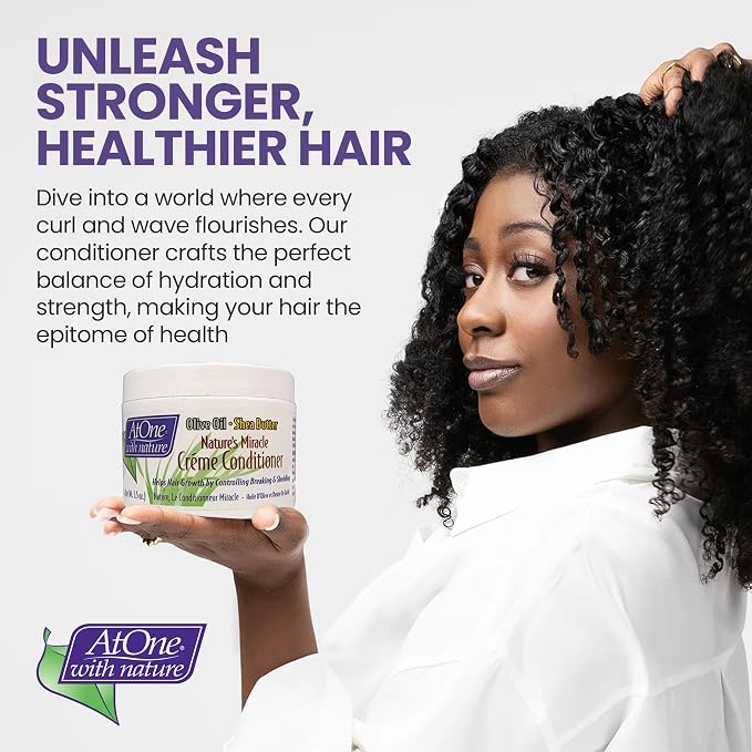 AtOne with Nature Miracle Cream Conditioner with Shea Butter & Olive Oil - Moisturizing Hair Conditioner, Controls Breakage & Shedding, Prevents Dryness, Ideal for Waves & All Hair Types, 5.5 oz