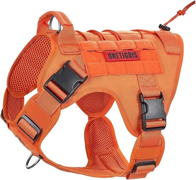 OneTigris Tactical Dog Harness No-Pull Service Vest for Small Medium Dogs | 1000D Pullable Nylon, with Control Handle and Hook & Loop Panels, Easy On & Off, Adjustable for Walking Training Orange M