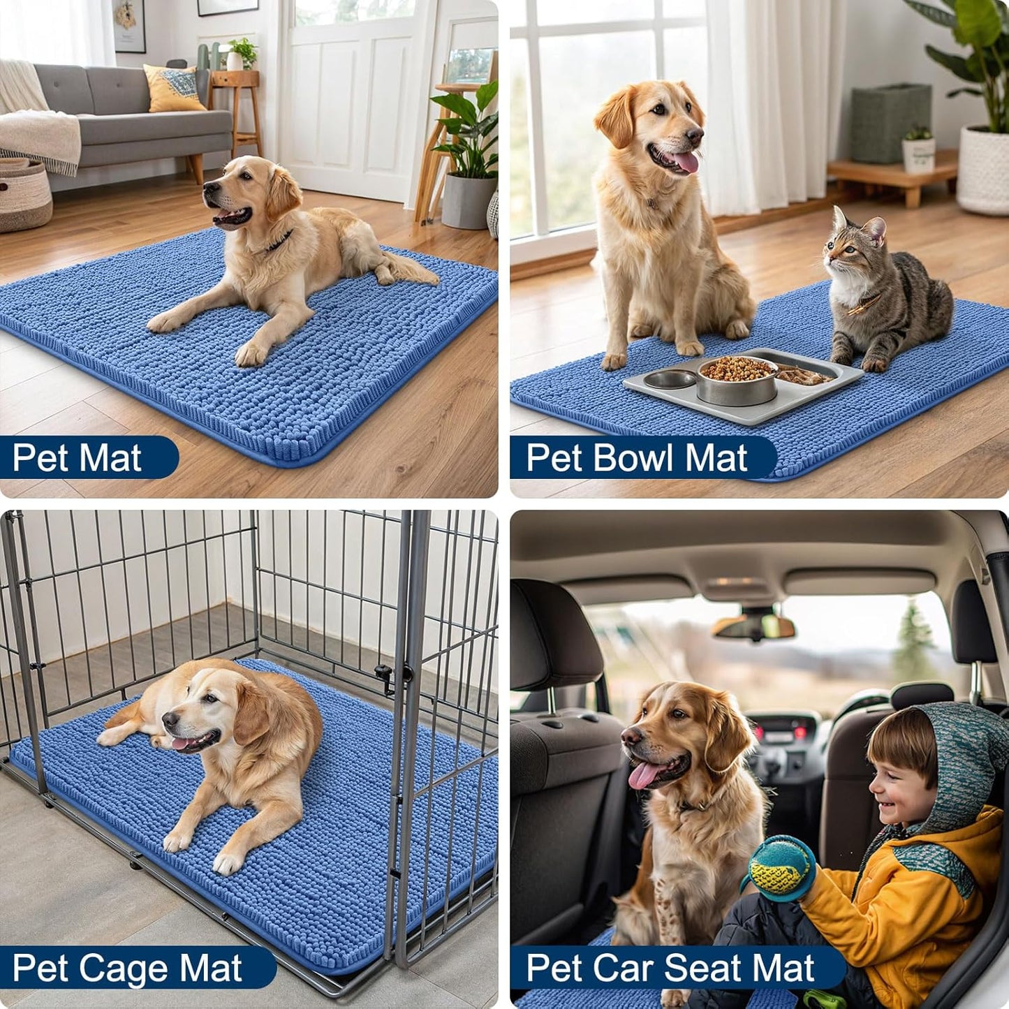 Smiry Dog Door Mat for Muddy Paws 36x24, Absorbs Moisture and Dirt Doormat, Non-Slip Washable Quick Dry Chenille Front Door Mat Indoor Entrance, Entryway Carpet for Inside Floor, Cornflower Blue