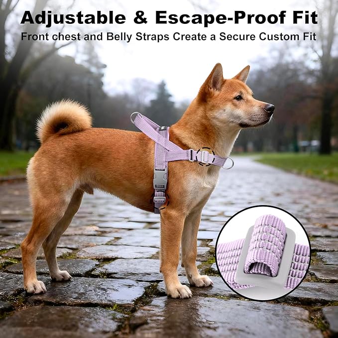 No Pull Dog Harness with Handle, Adjustable Soft Mesh Padded Vest | Reflective Walking Harness with Front Clip for Small Medium Large Dogs, Quick Fit No Escape for Training, Purple, S