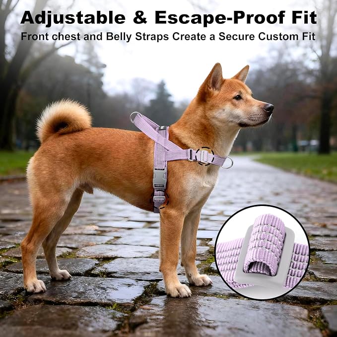 No Pull Dog Harness with Handle, Adjustable Soft Mesh Padded Vest | Reflective Walking Harness with Front Clip for Small Medium Large Dogs, Quick Fit No Escape for Training, Purple, XL