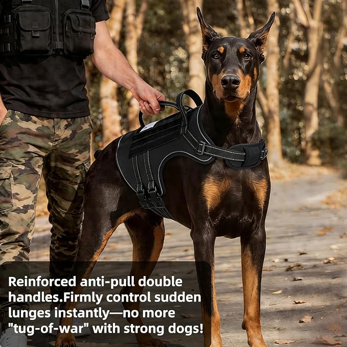 Tactical Dog Harness Adjustable Reflective No Pull Dog Harness, XL | 2 Control Handles, Hook and Loop Panel for ID Patch, Pet ID Tag, Breathable Mesh Padding, Heavy Duty Dog Harness, Training