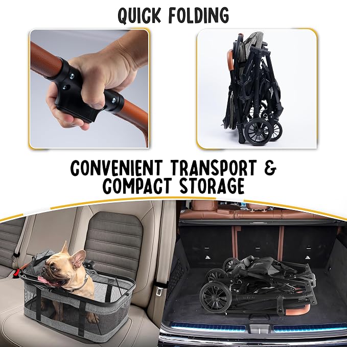 Pet Stroller with Detachable Carrier - Ideal for Small to Medium Dogs & Cats - Compact & Convenient Design - Easy Assembly Pet Stroller for Cats, Dog Strollers for Small Dogs - Metallic Gray