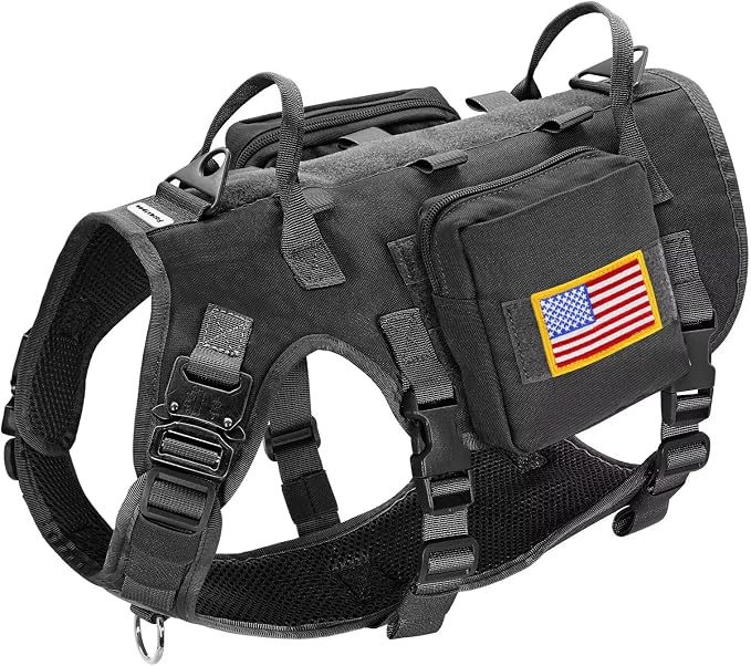 Forestpaw Tactical Dog Harness Pouches and Patches Set,L,Black | Adjustable Fits 27-40" Chest,70-140 lbs,No Pull Military Style Service Dog Vest for Daily Walking Training,Medium Large Dogs